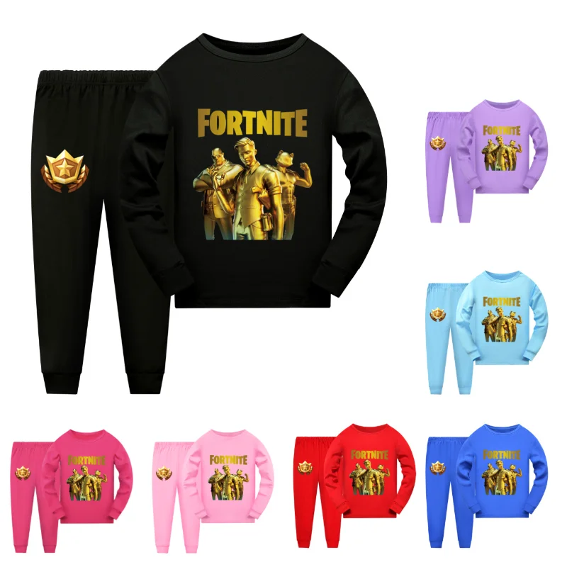 

2 шт. пижамы Fortnite для мальчиков, комплект хлопковой одежды, пижамы на Хэллоуин, ночная одежда для девочек, наряды для малышей, рождественский подарок
