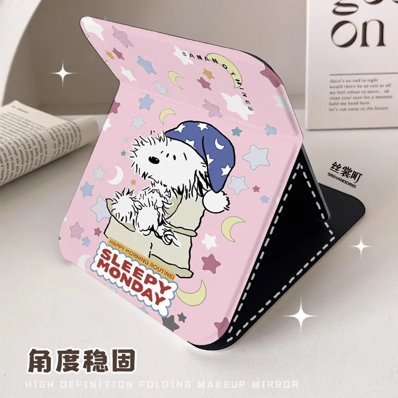 الكرتون سنوبي للطي مرآة لوضع مساحيق التجميل باب المنزل مكتب مزدوج الوجه متابعة الدائمة HD سطح المكتب سطح المكتب مرآة الفتيات هدية بالجملة