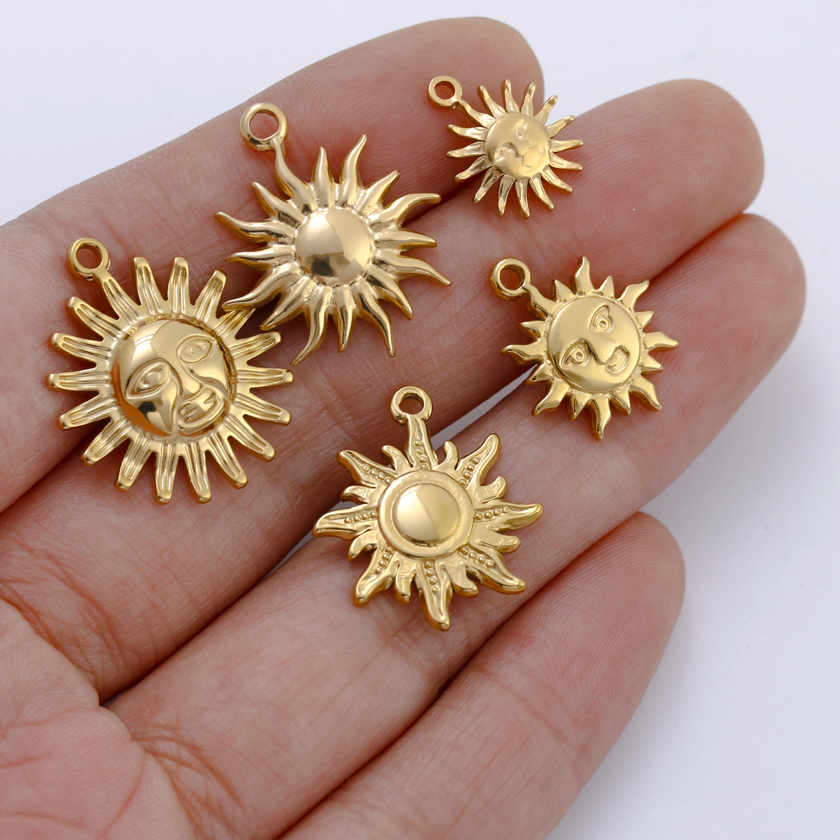 3pcs Stainless Steel Casting Sun Moon Charms Sunburst Pendant Used Women Making Earrings Necklace Bracelet Jewelry Accessories