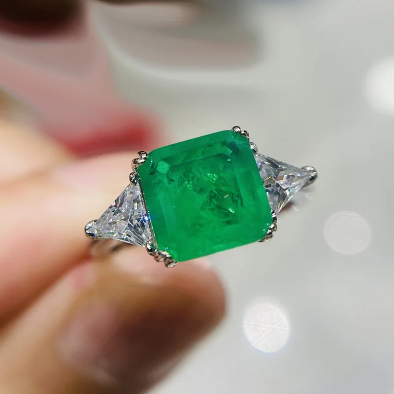 925 فضة الزفاف خواتم الاصبع للنساء 9 مللي متر x 9 مللي متر Paraiba الزمرد التورمالين خاتم الأحجار الكريمة حفلة خطوبة مجوهرات