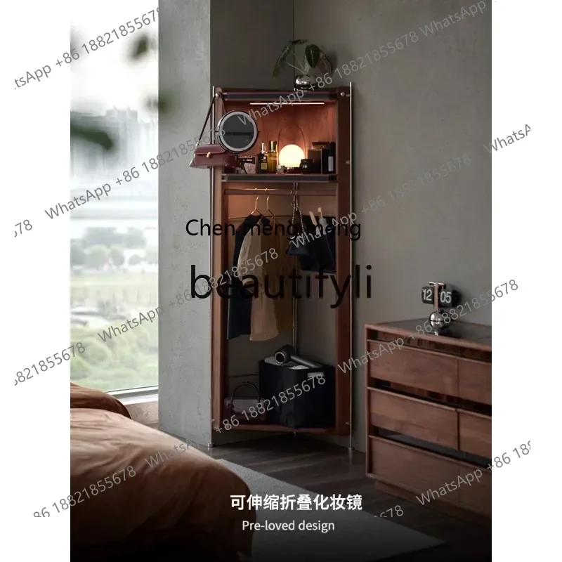 2003Black Walnut Wood Vintage Style Solid Wood Corner Coat Rack Floor-standing Clothes Rack Home Corner Rack