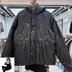 Black Thug Club Down Hooded Jacket Winter Keep Warm Clothes Men Women Fashion Metal Label Single Breasted Windproof Coat