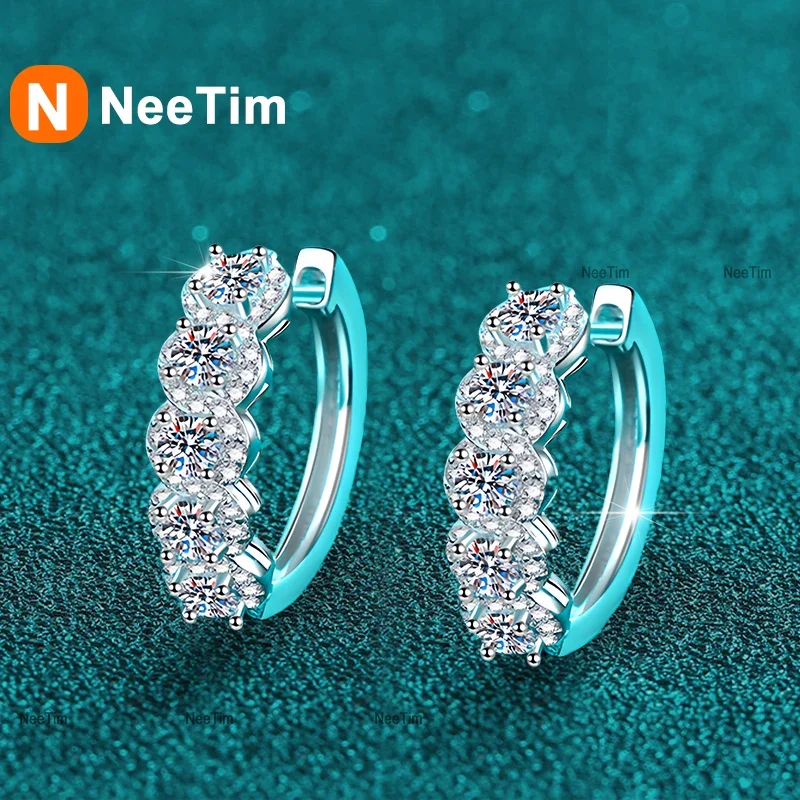 

NeeTim Moissanite Earrings for Women D VVS1 Round Shaped Lab Diamond 925 Sterling Silver Party Wedding Hoop Earring Fine Jewelry