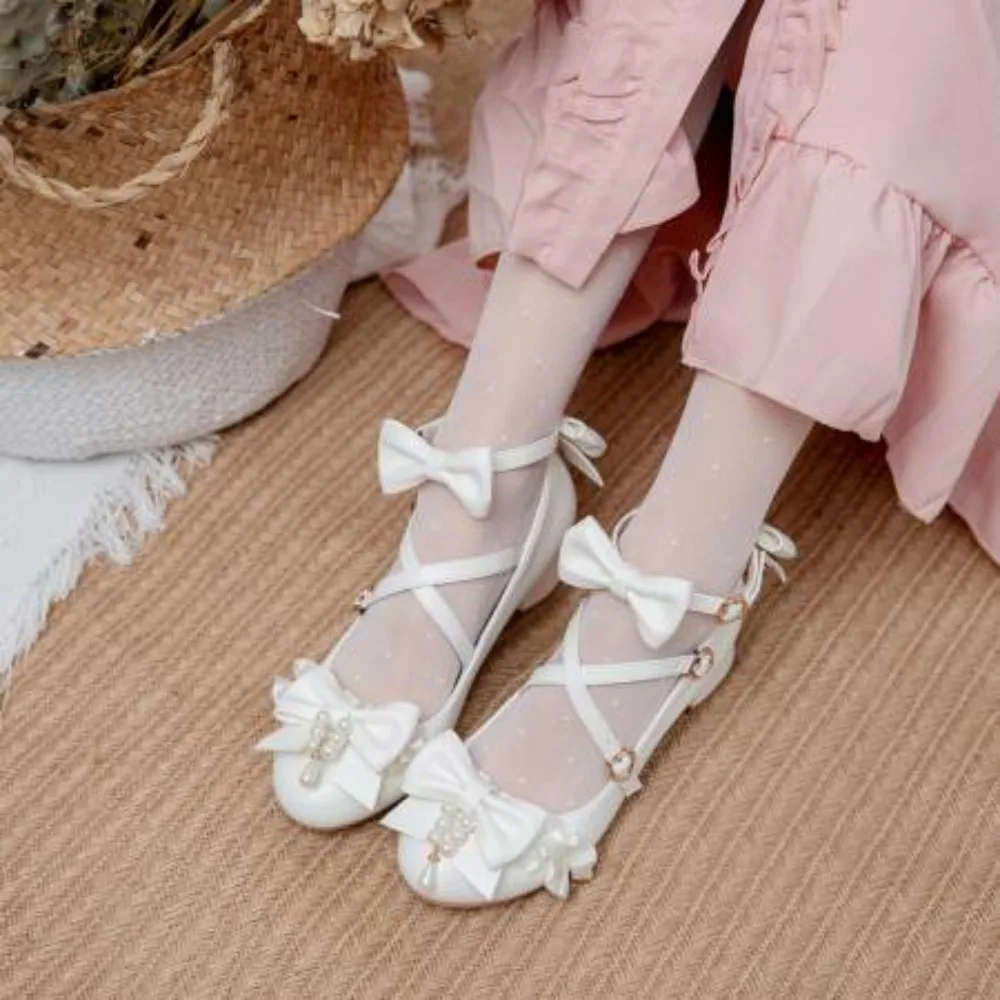 

Туфли-лодочки в стиле Sweet Lolita для девочек, с круглым носком, на каблуке 4 см, с ремешком на пряжке и бантом, большие размеры 45, 46, 47, 48, для свиданий