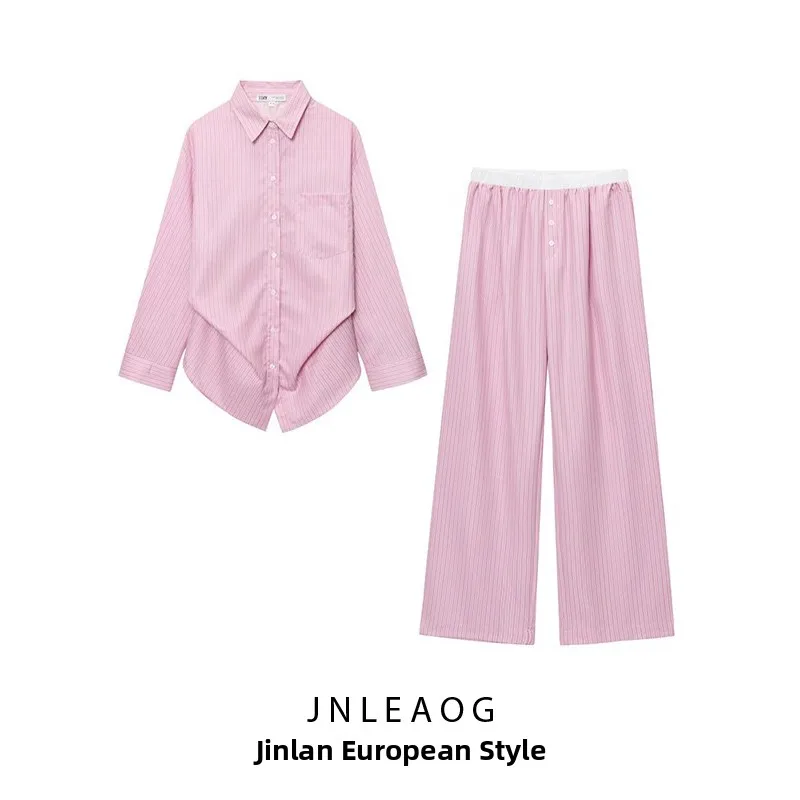 Conjunto de Dos Piezas de Plones de Pijama a Rayas de Moda para Mujer, Estilo Europeo, Ropa de Primavera para Adultos, JN...