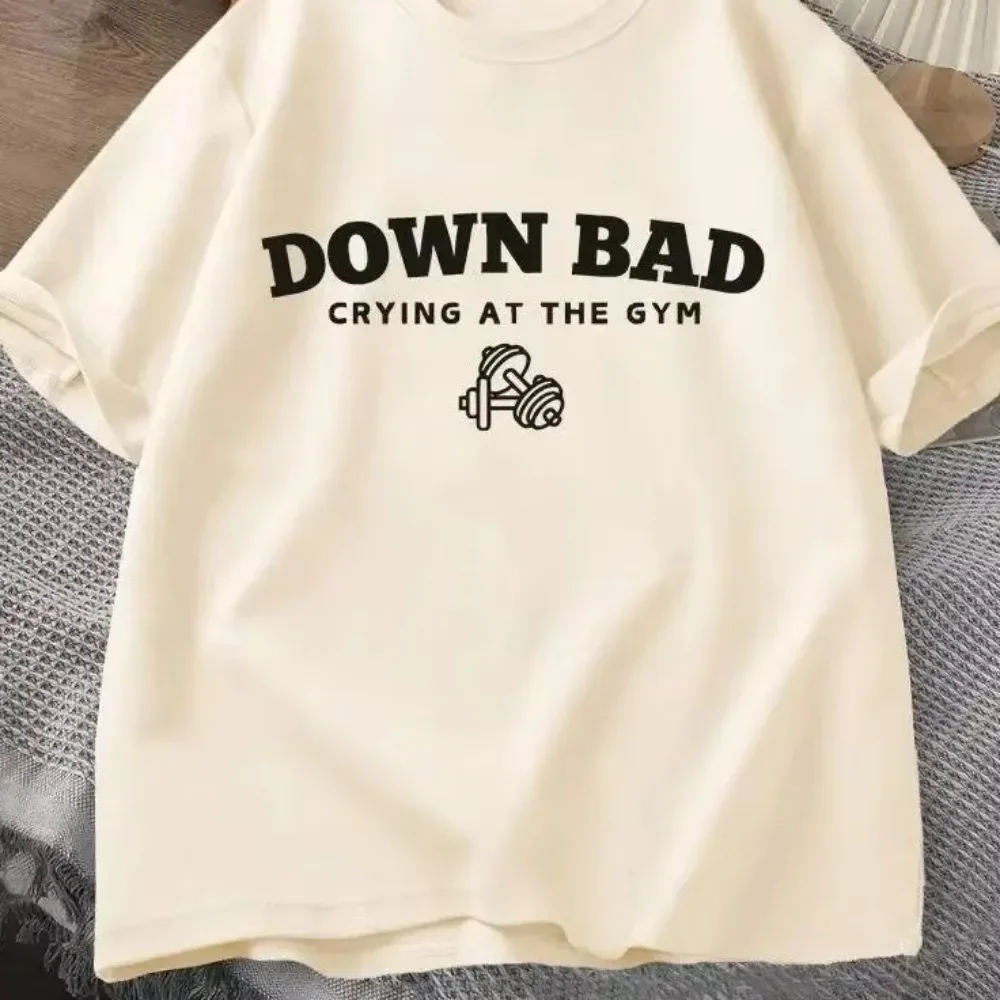 Down Bad Crying At The Gym T-Shirt Summer Women Tracksuit O-Neck Pullover Top Breathable Sportswear Harajuku Fashion Streetwear