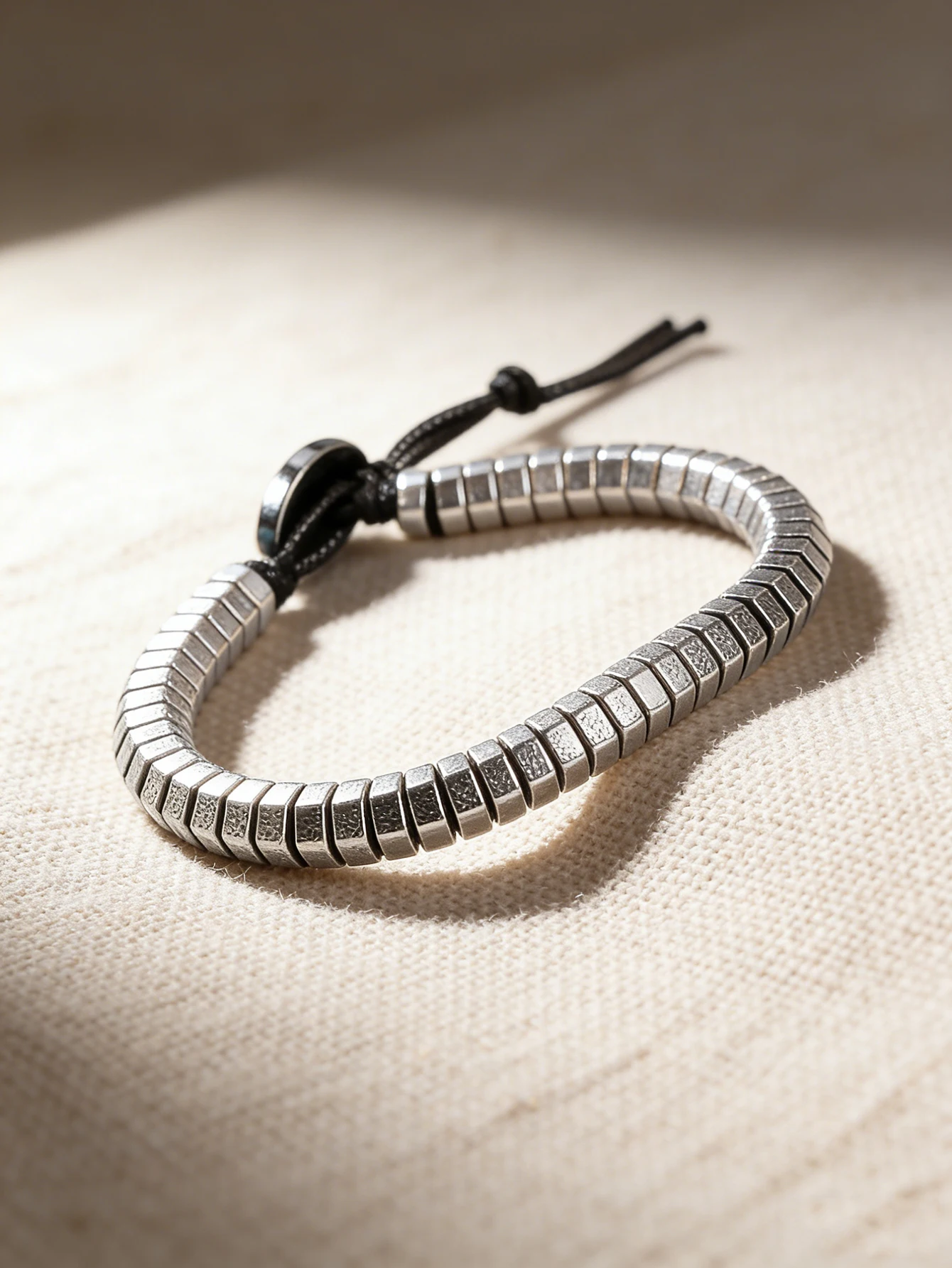 Silver Color Spacers Beaded Bracelet Hematite Stone For Grounding & Protection Leather Braided Natural Fashion Healing Jewelrys
