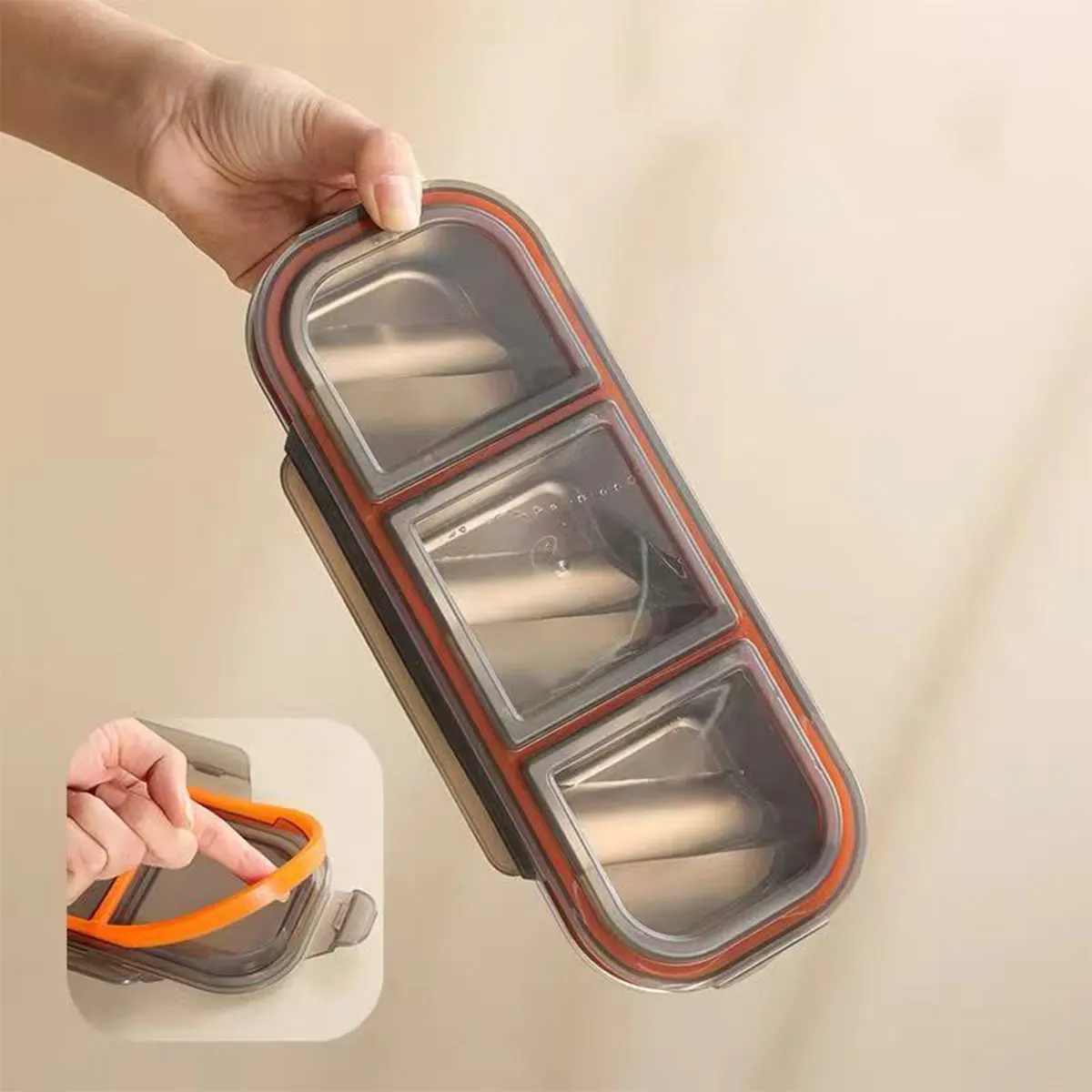 Stainless steel compartmentalized lunch box, small portioned meal box for weight loss and fat reduction, bento box, small lunch box