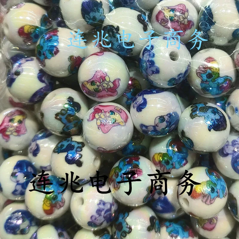 5pcs beauty girls cartoon anime acrylic beads white background printed beads for diy jewelry making bracelets materials