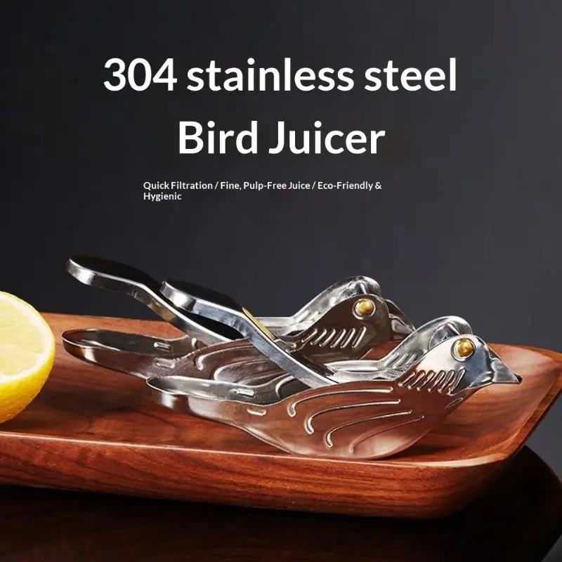 Stainless Steel Bird Fish Shaped Lemon Squeezer Mini Fruit Juicer Strainer Rust Proof Easy Operation Home Kitchen Bar Use