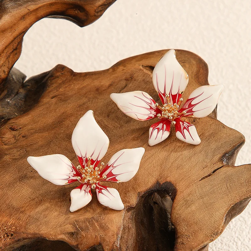 925 Silver Needle Korean Fashion Big Flower Earrings For Women Jewelry 2026 Trending New Colorful Dripping Oil Flowers Earrings
