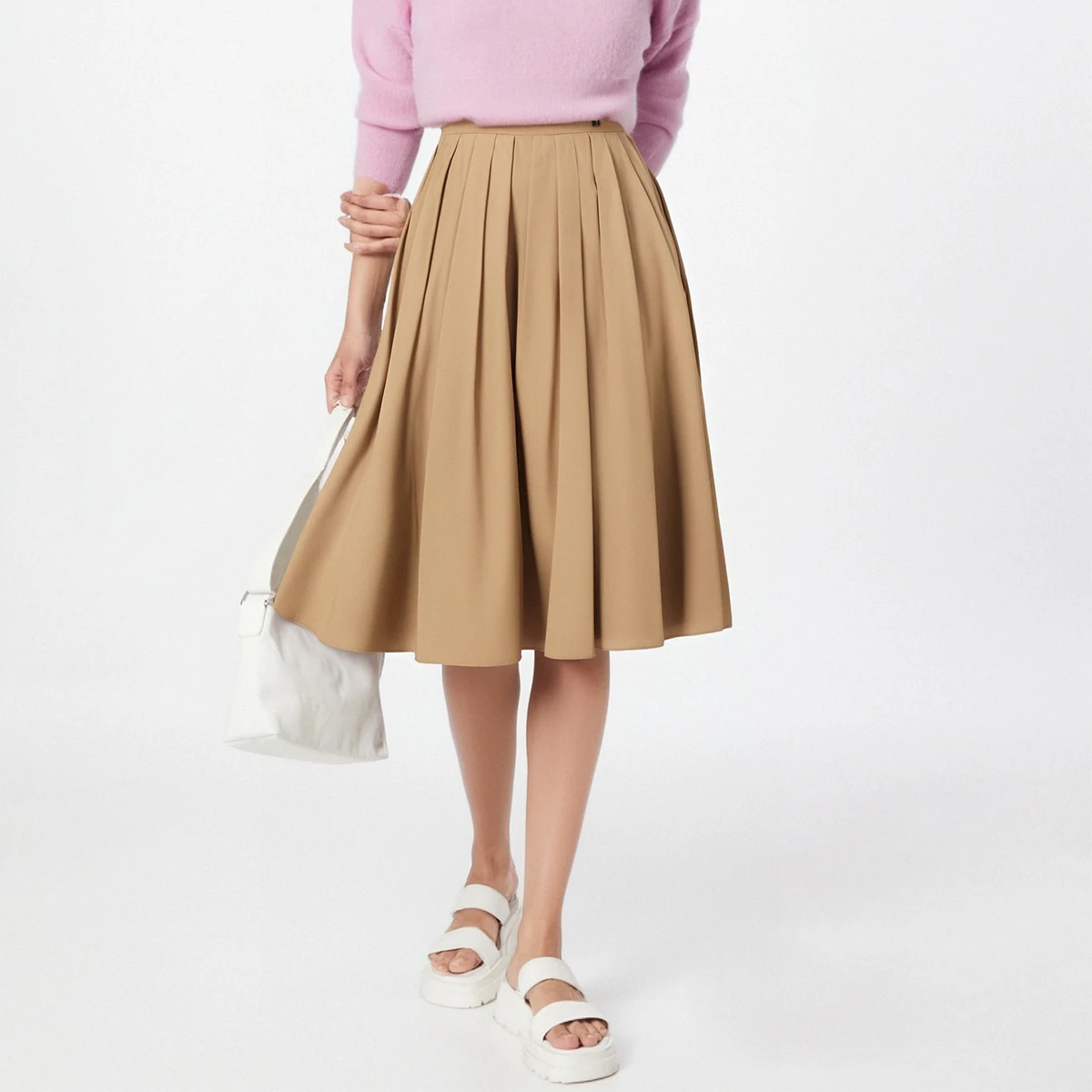 CHCH Women's Half length Skirt 2025 New Khaki Business pleated Skirt Knee length Skirt