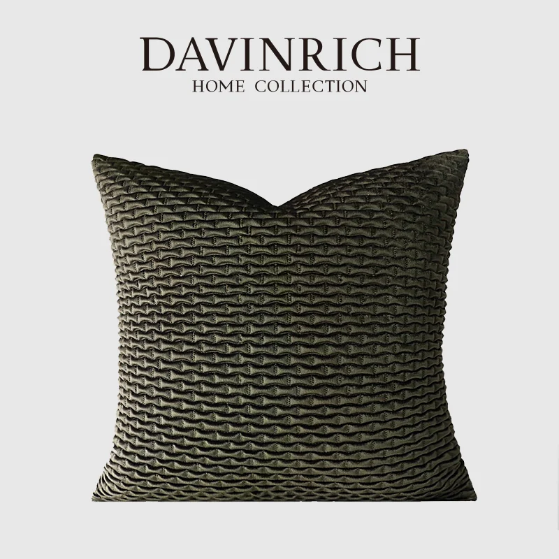 DAVINRICH Modern Green Chair Cushion Cover Luxury Small-Scale Geometric Patterns Woven Jacquard Decorative Pillow Case 48x48cm
