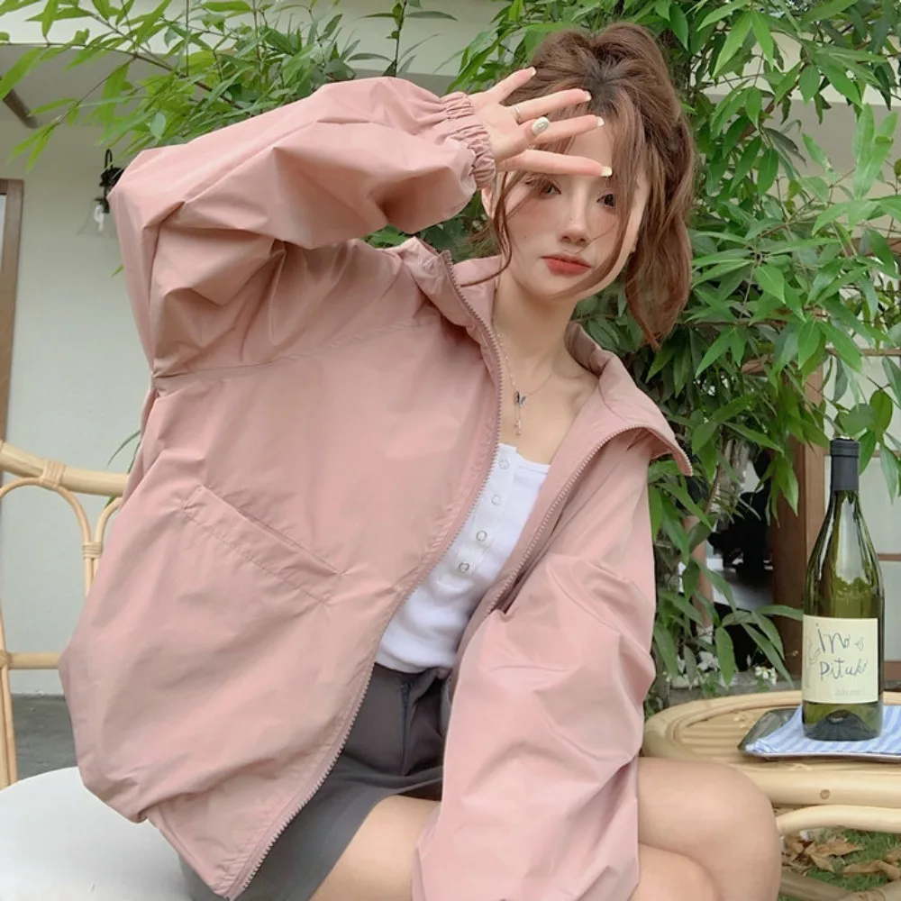 

Fashion Loose Sunscreen Coat Women Quick-Drying Windproof Sun-Protective Tops Solid Color Out Wear Hooded Jacket Female