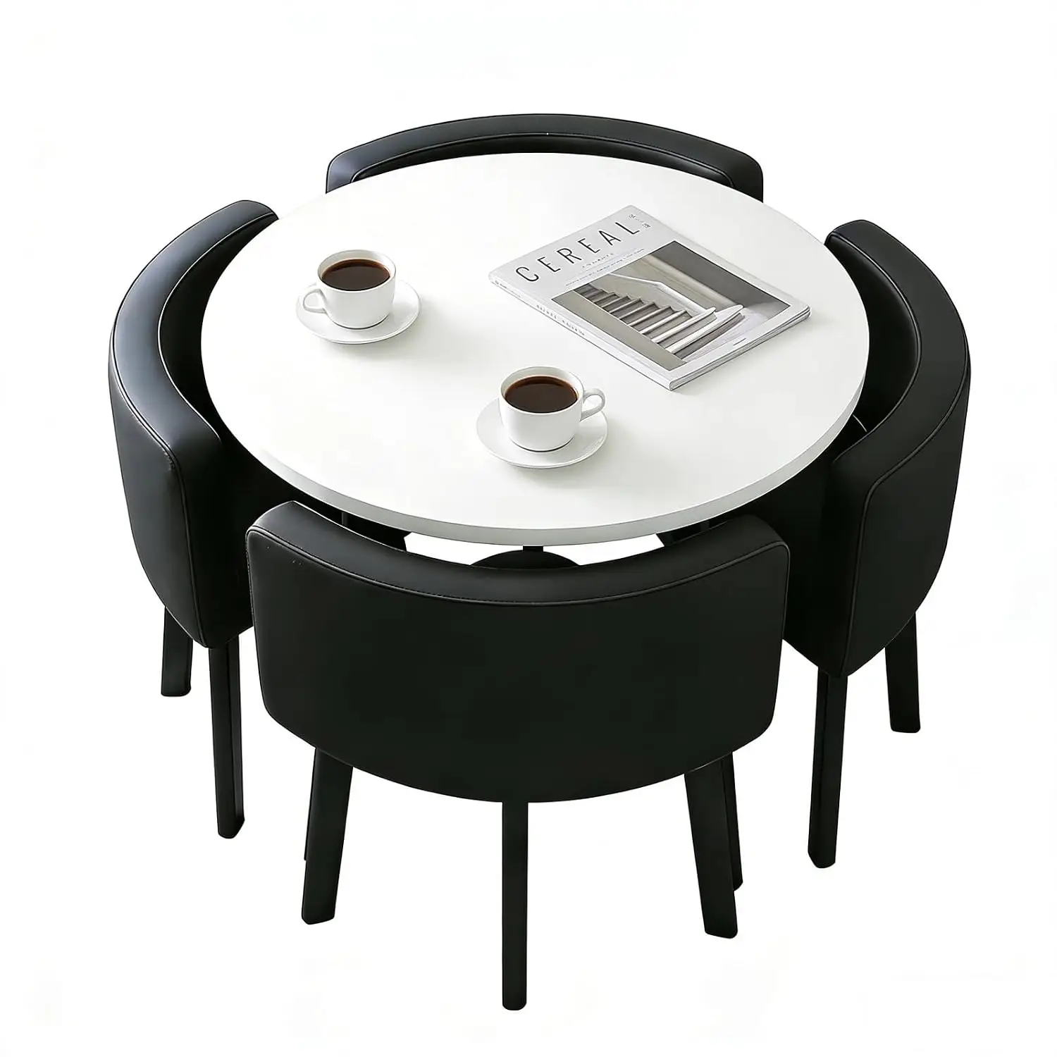 Round Dining Table Set 4 Chairs Metal Frame Space Saving Home Office Cafe Bar Apartment Library, Customized