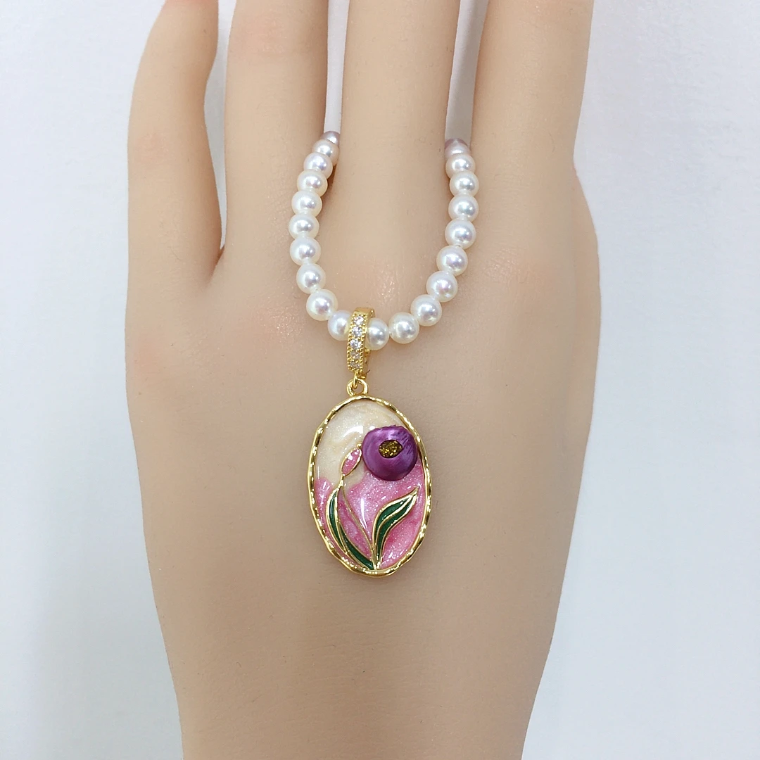 ZHBORUINI Natural Freshwater Pearl Universal Buckle Pendant Baroque Purple Painted Medieval Oil Painting Style Necklace Gift