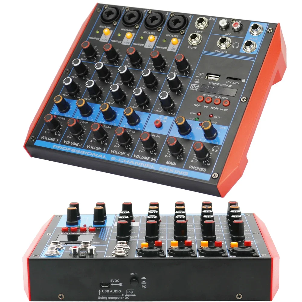 

Bluetooth Wireless 6 Channel Mini Sound Card Mixing Console Mixer For Computer Laptop Live Stage Studio DJ Karaoke MiCWL MG6-TF