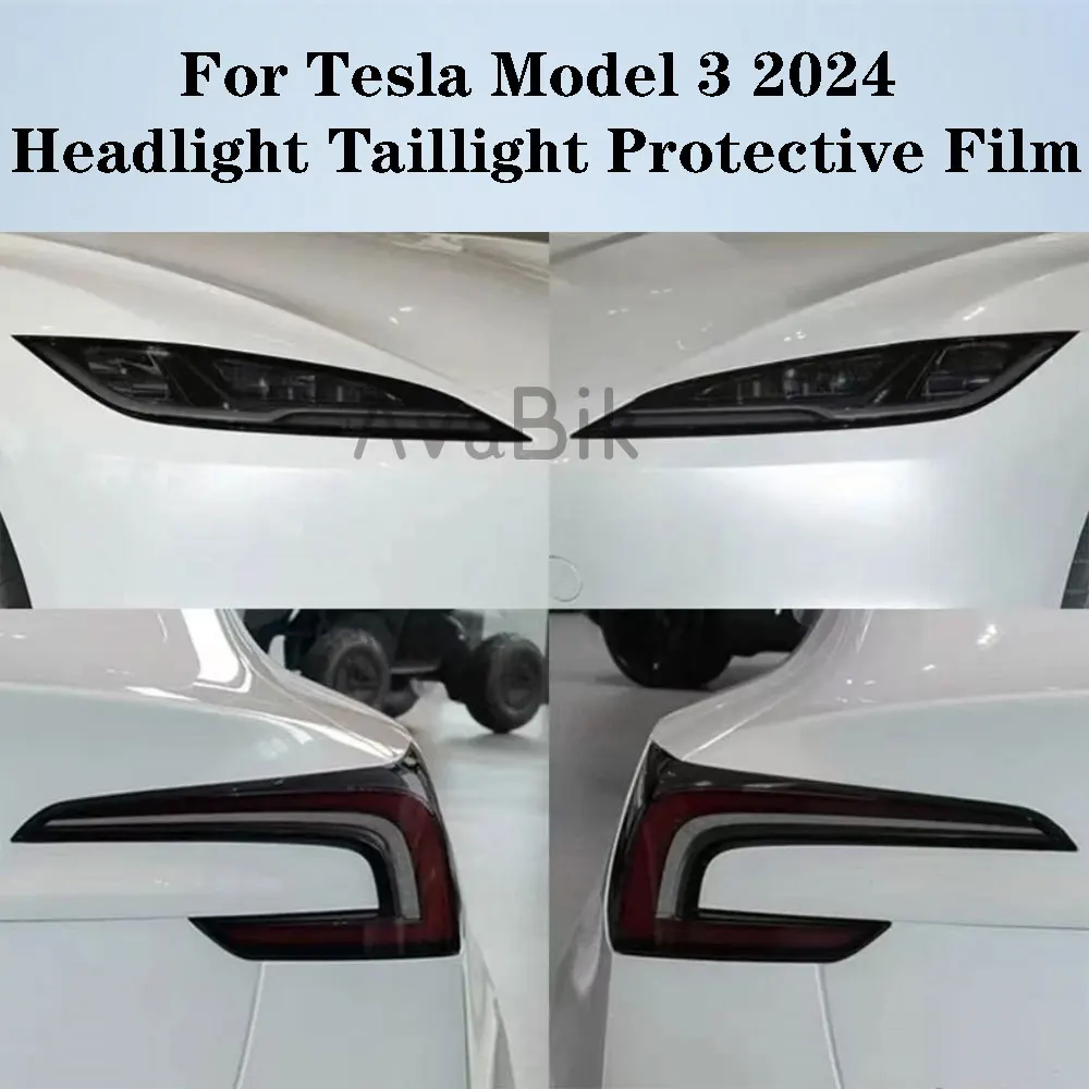 For Tesla Model 3 2024 Car Headlight Protective Film Tint Taillight Protection Smoked Black Transparent TPU Sticker Accessories