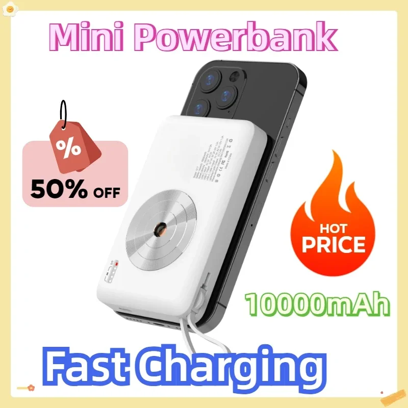 

With Data CableCreative Camera Power Bank 10000mAh Mini Powerbank Capacity Fast Charging PowerStation Wireless Power Banks