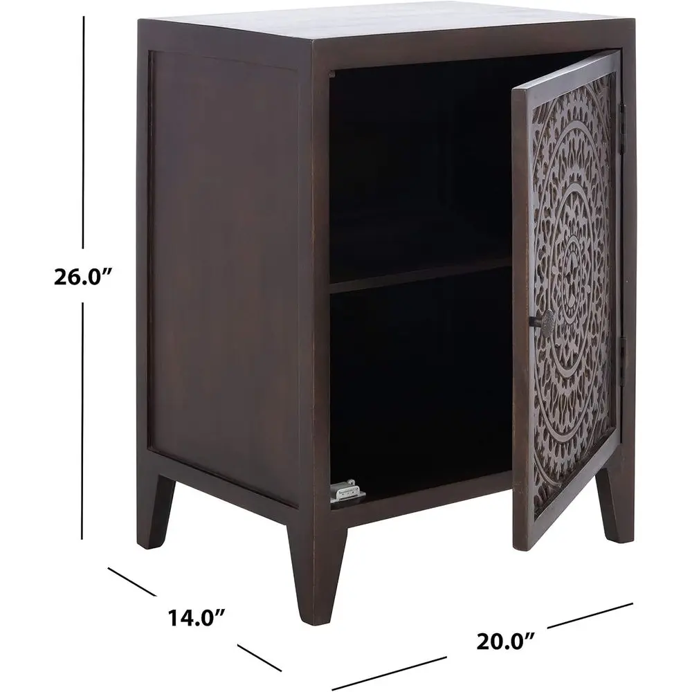 urniture - Thea 1-Door Carved Nightstand - Brown - Mango Wood - Artisan Global Design - Ideal or Bedroom, 20