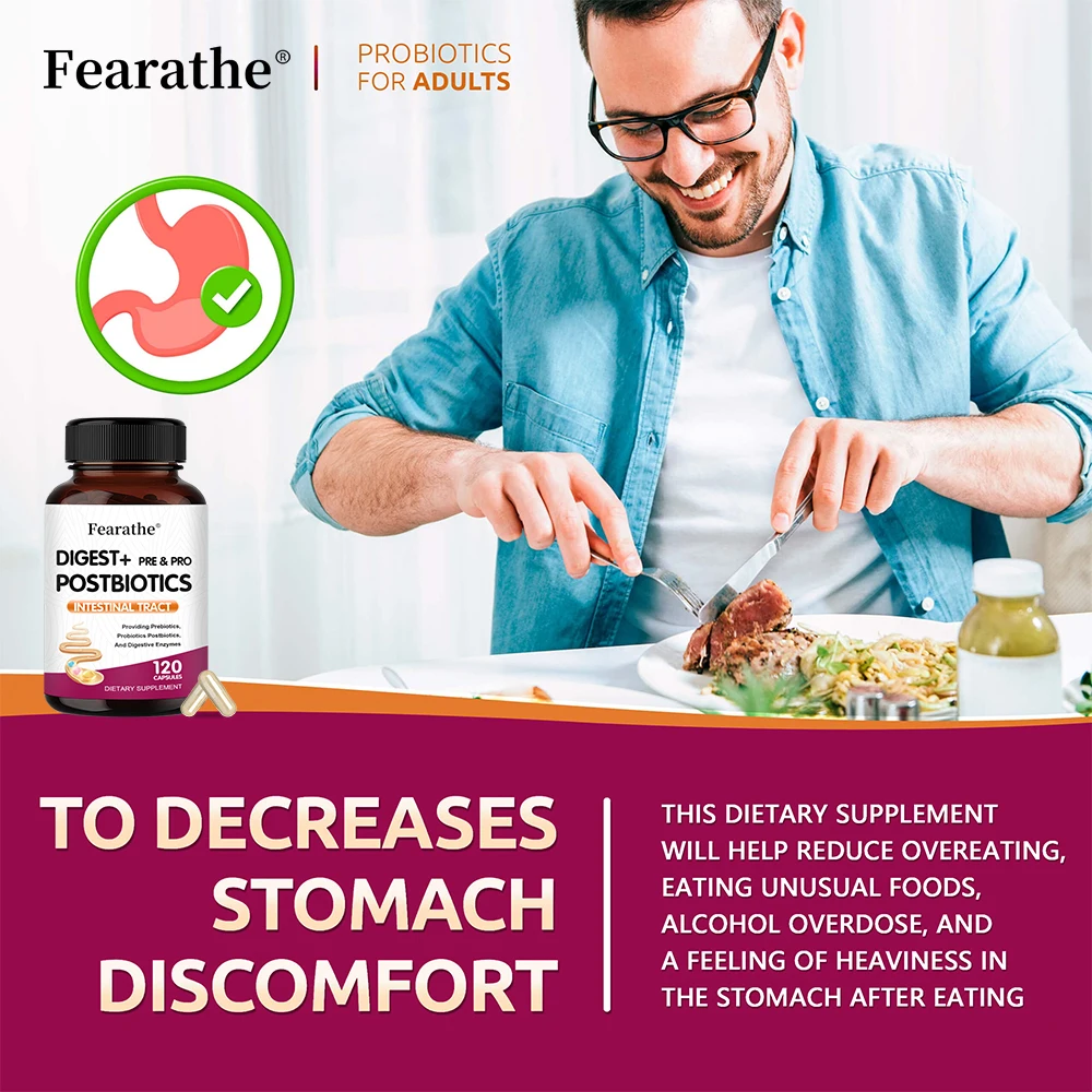 Digestive Enzymes, Pro, Pre & Postbiotics Capsules, Support Gut Health, Nutrient Absorption & Immune Wellness, Relieve Bloating