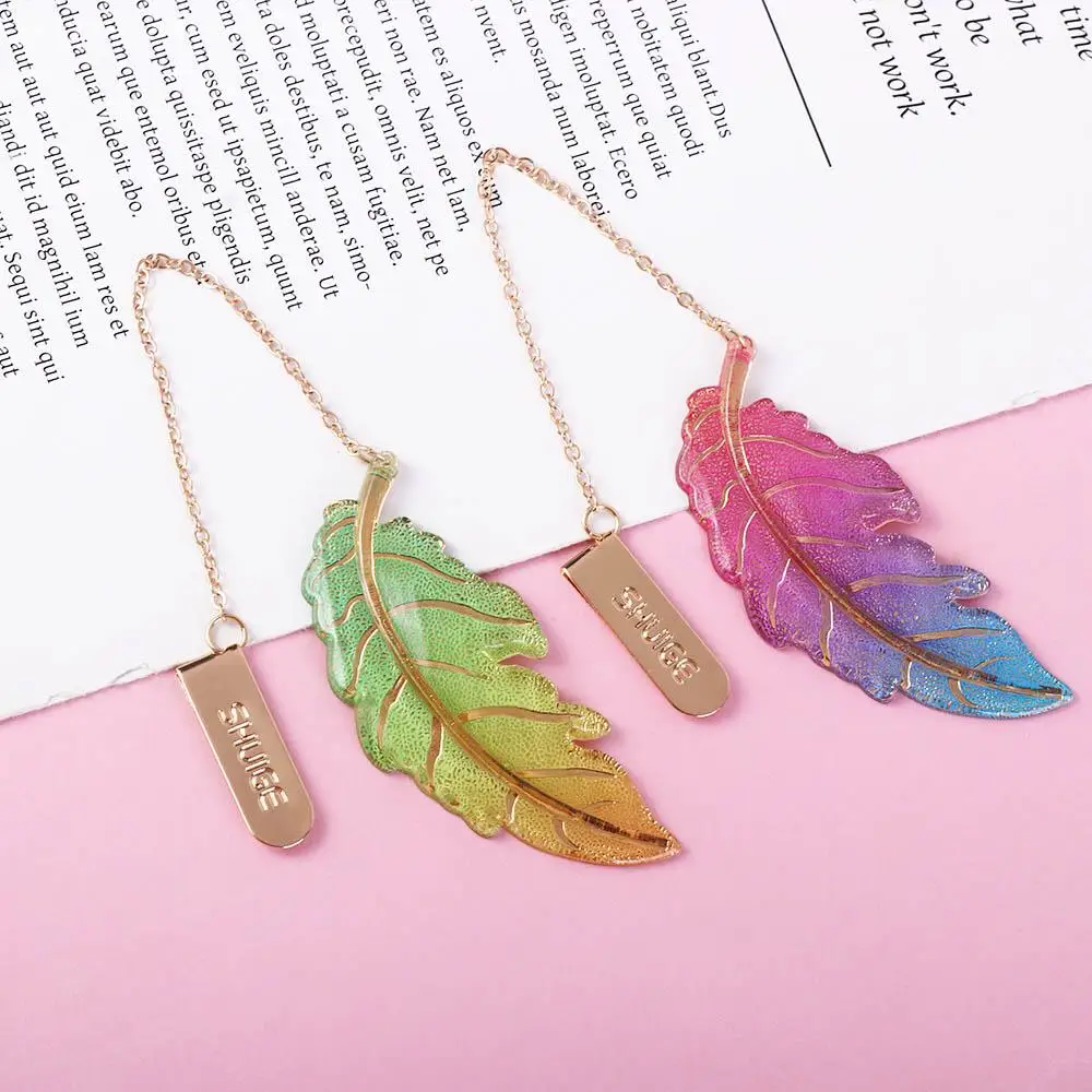 

2pcs Cute Bookmark Pendant School Teacher Child Gift Pretty Stationery Colorful Arcylic Leaf Vein Tassel Book Marks