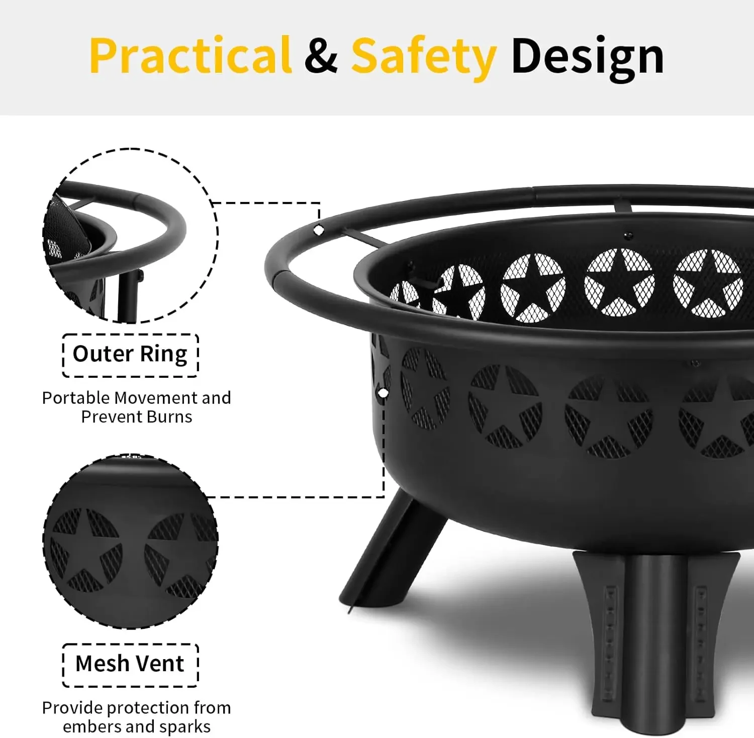 2 in 1 Fire Pit with Grill, Large 31" Wood Burning Fire Pit  Outdoor Firepit for Backyard  Patio Outside Picnic BBQ,Fire Poker