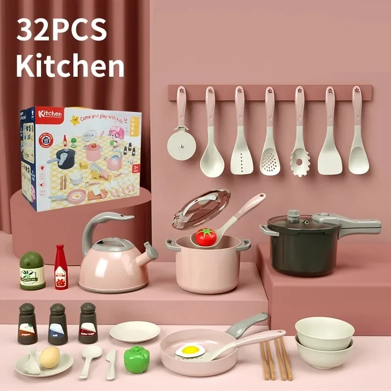 32PCS Children's Mini Simulated Small Kitchen Toy Set, Kitchenware Set, Simulated Cooking, Pretending to Play Games