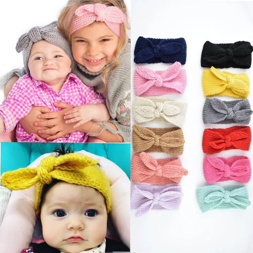 Rabbit Ear Baby Girl Wool Headband Newborn Knitted Bow Headbands Children Knot Twist Hair Accessories Sisters Infant Headwear