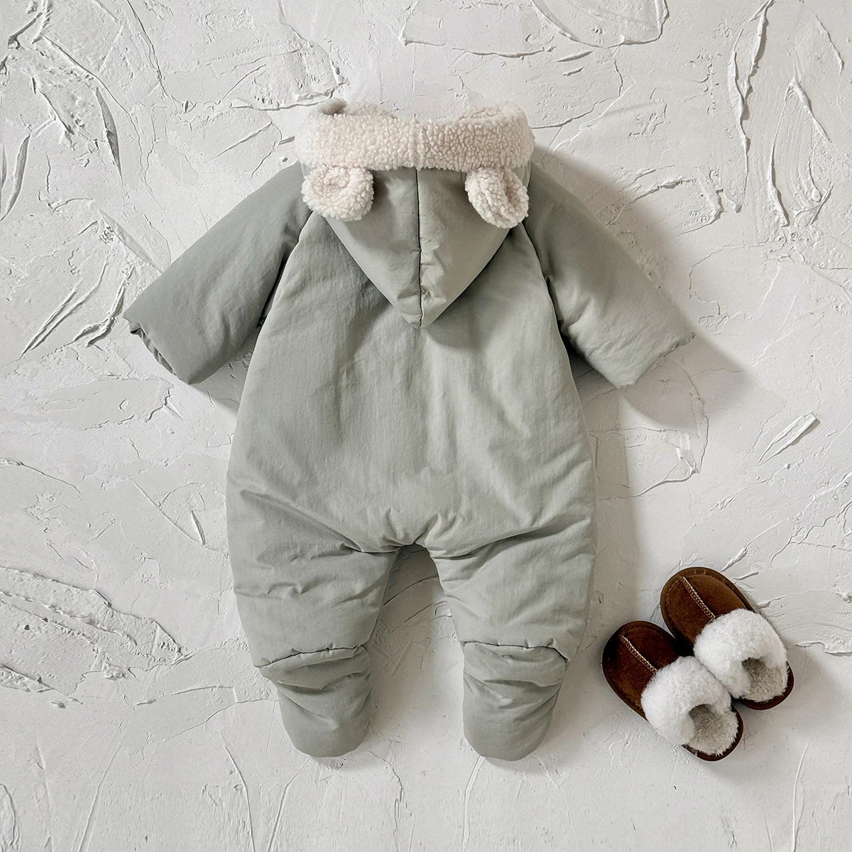 Baby Boys Girls Rompers Hooded Clothes Fashion Double Zipper Fleece Lined Footed Newborn Netural Jumpsuits Windproof Baby Snowsu
