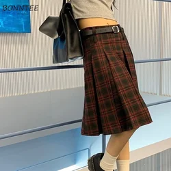 Gonne a pieghe Donna Plaid al ginocchio Autunno Moda coreana Stile preppy All-match Studenti casual Vintage Letterario Vita bassa