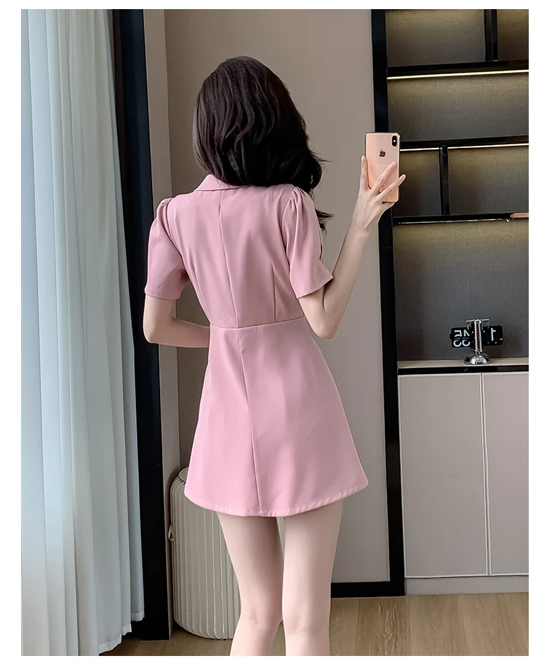 Echtes Foto Sommer neue kurze Blazer Kleid Outfits Bodycon chinesische Schnallen Split Kleid und Shorts zweiteilige Set Anzüge weiblich 2024