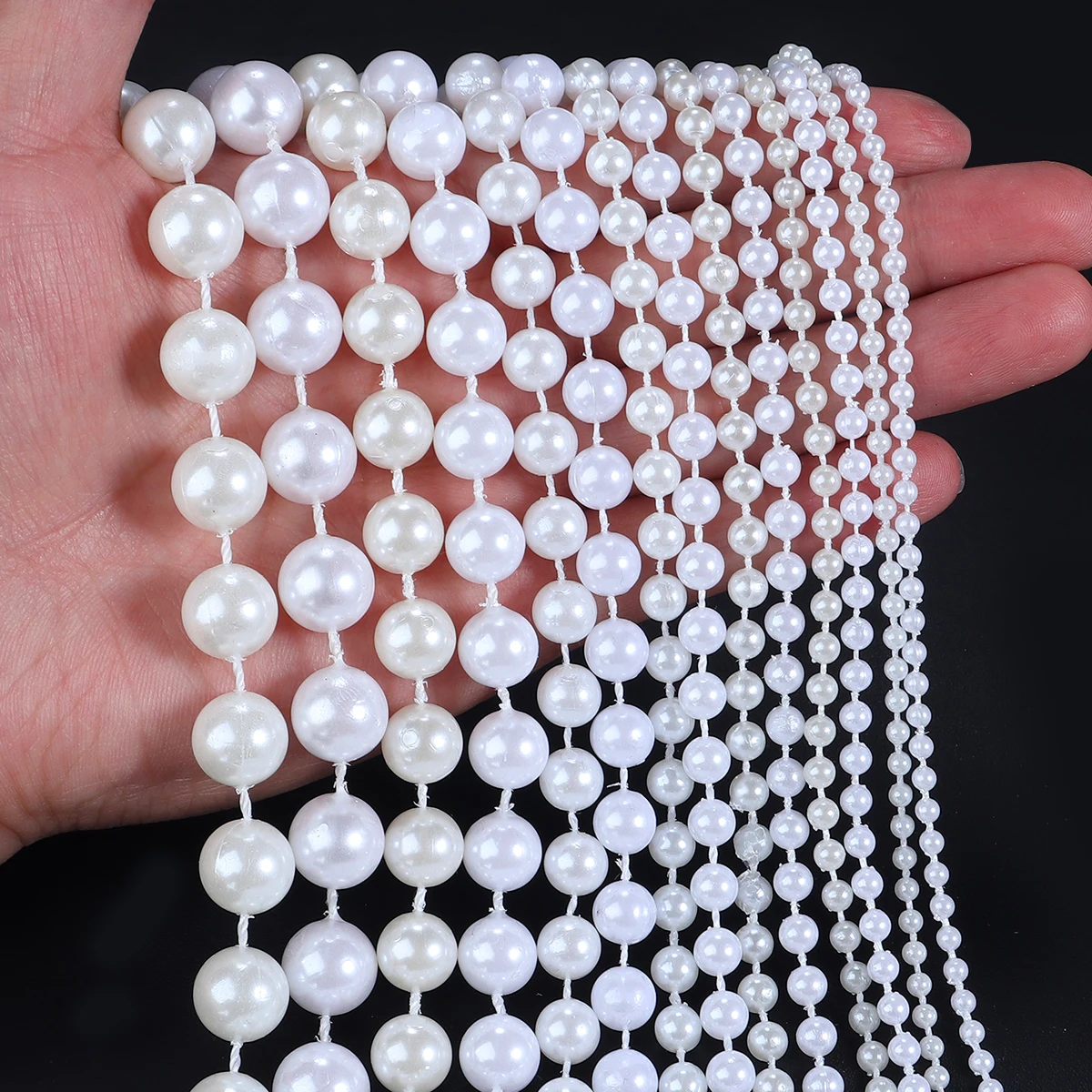 5yards/roll Imitation Pearl Chain White 3-12mm Round Beads Chain for Home Wedding Clothing Decoration Jewelry Making Accessories