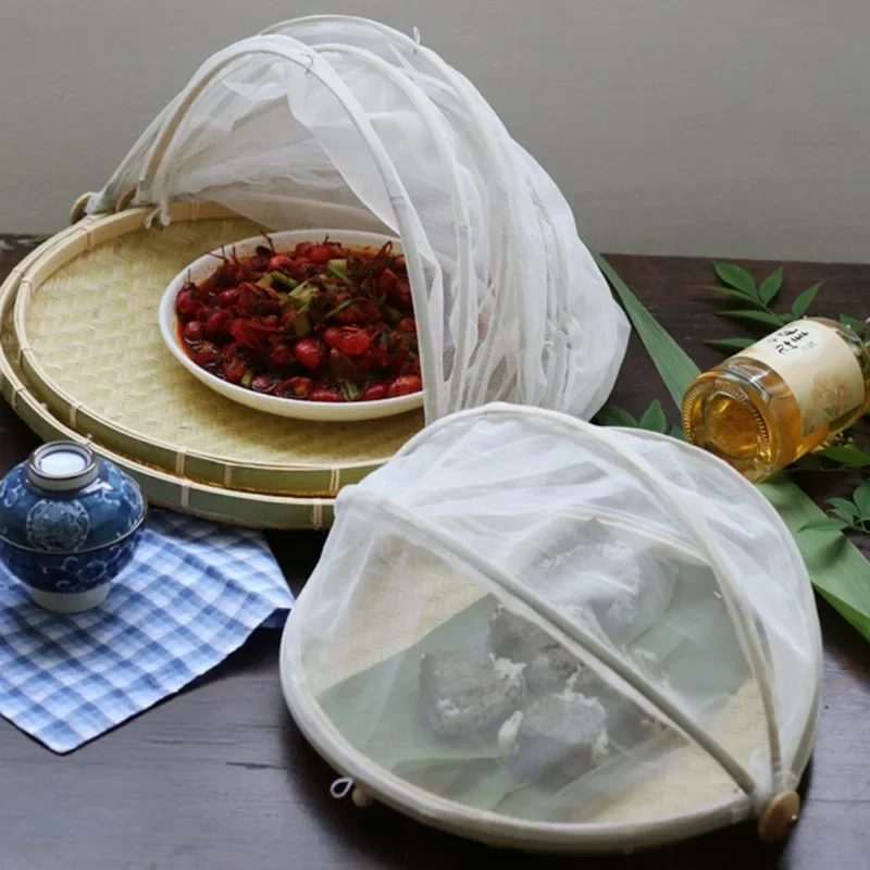 

Antimosquito Food Serving Tent Basket Tray with Fly Net Cover Fruit Vegetable Pasta Tray Storage Container Household Steamed Bun