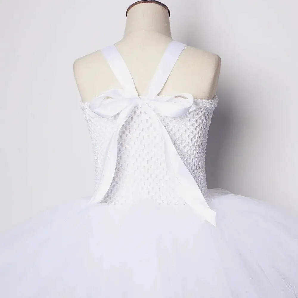 Weißes Engel-Fee-Kleid für Mädchen, Weihnachts- und Halloween-Kostüm mit Federflügeln, Kindergeburtstags- und Neujahrs-Party-Tutu-Outfit – Detail 6