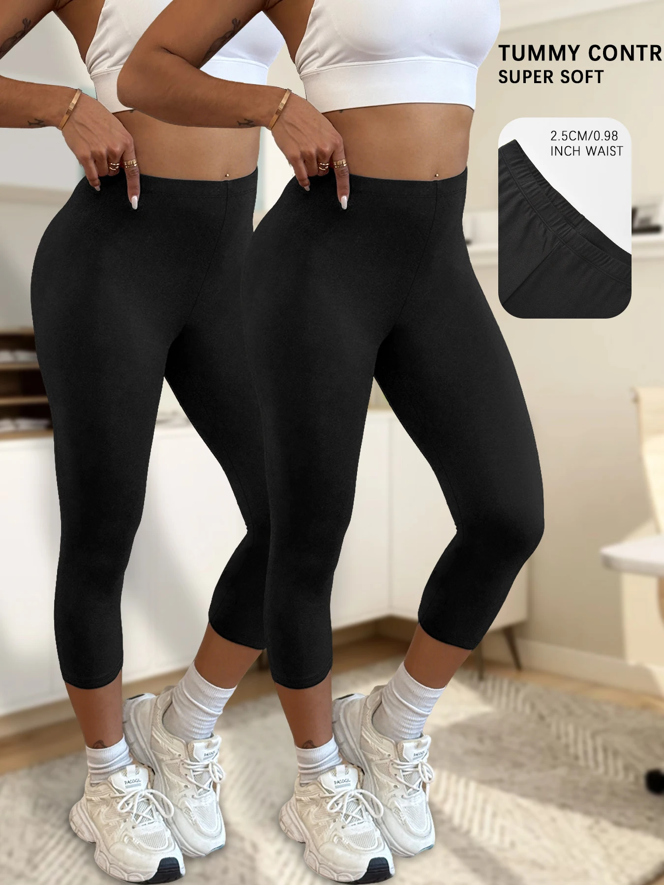 

2 pack Women Yoga Athletic Pants Super Soft Capri No See Through for Running Workout Home Casual Leggings