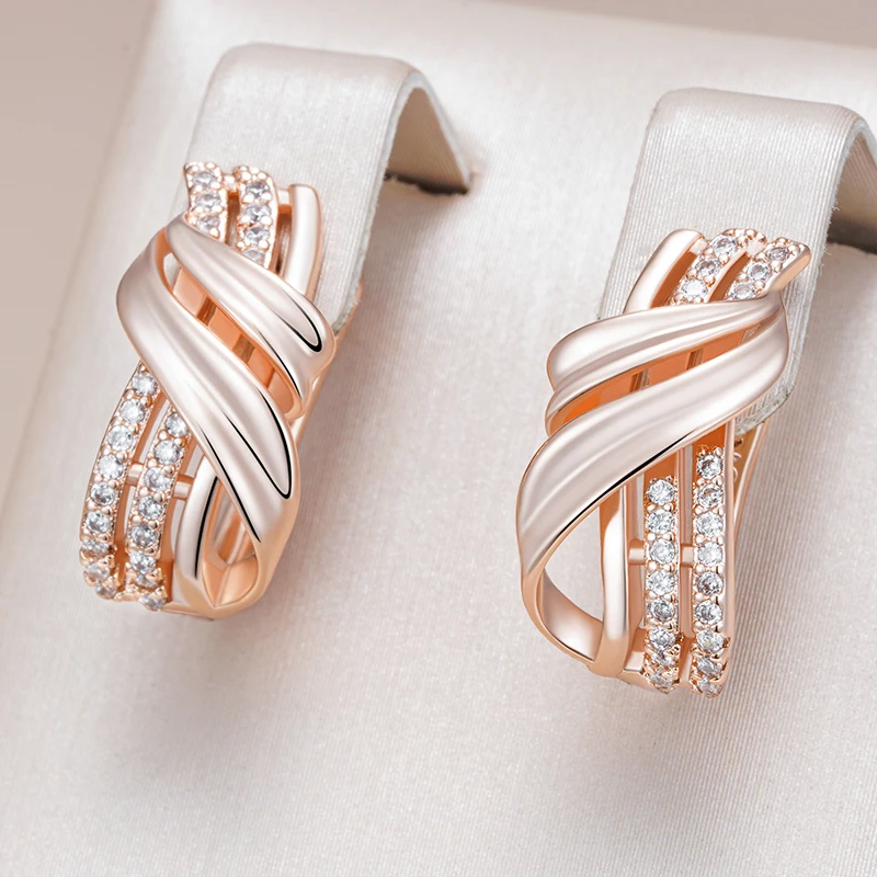 Kinel Hot 585 Rose Gold Color Ethnic Bride Drop Earrings for Women Unique Geometry Natural Zircon Accessories Daily Fine Jewelry