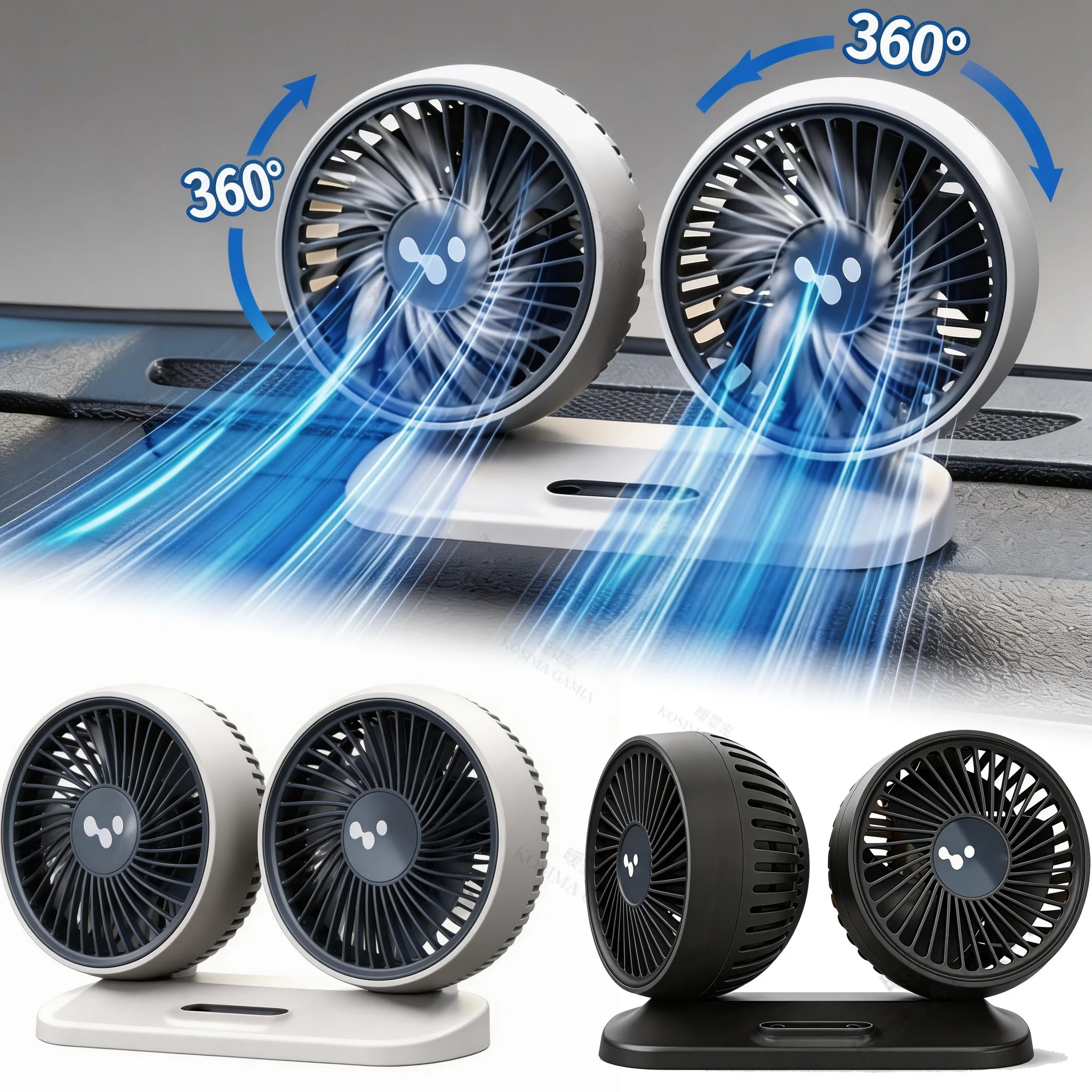 Car USB Fan Dual Head Cooling Independent Switch 3 Speed 360 Degree Adjustable Car Electrical Appliances Fast Cooling