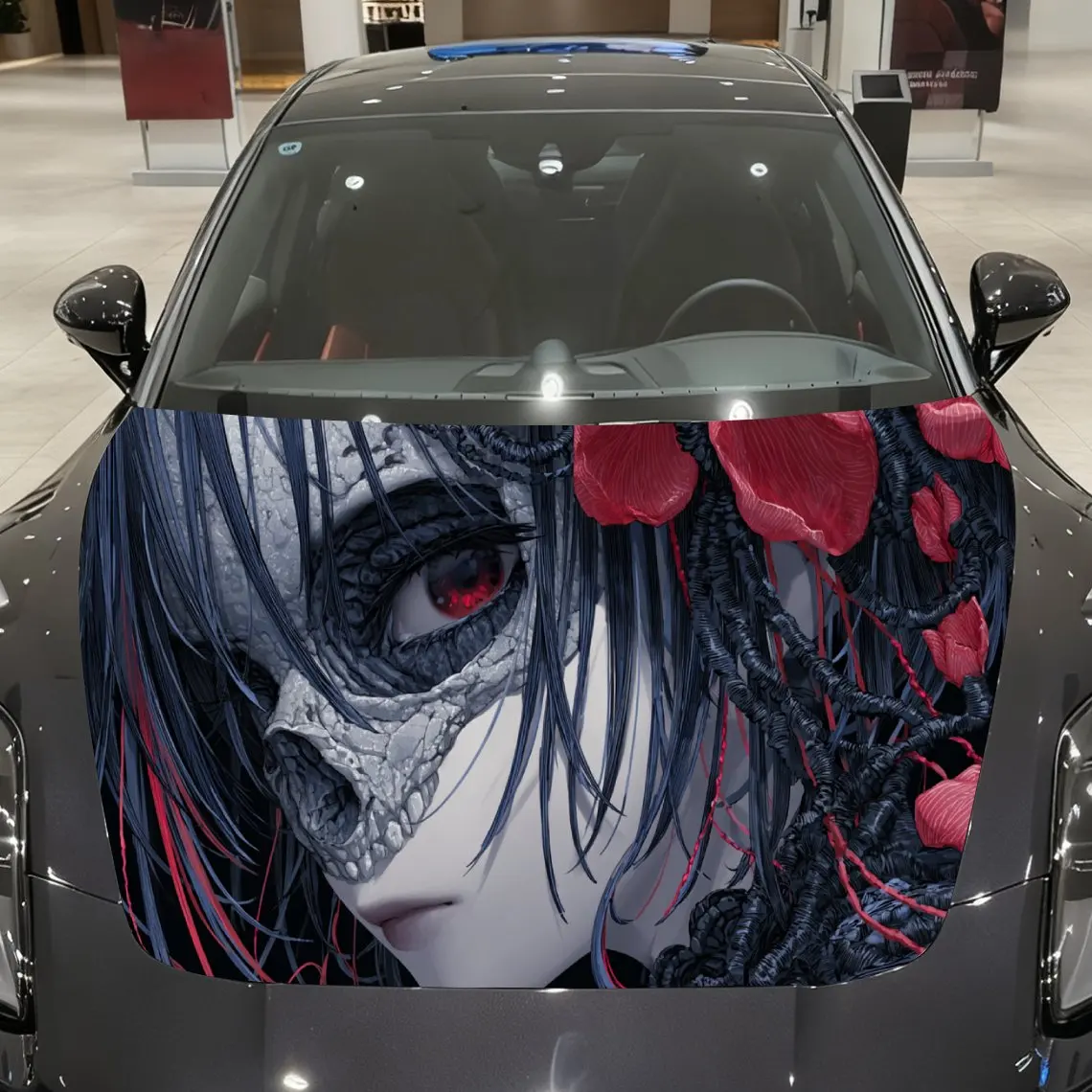 

Dark Gothic Skull Girl Pattern car hood stickers, waterproof self-adhesive, scratch resistant, easy to stick, durable car PVC st
