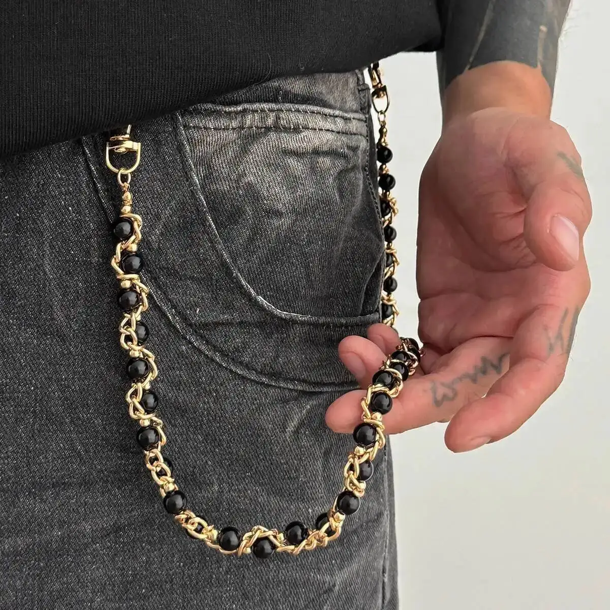 

SHIXIN Hip Hop Acrylic Beads Jeans Pants Chain Belts For Men New Punk Versatile Metal Waist Chain Keychain Trousers Accessories