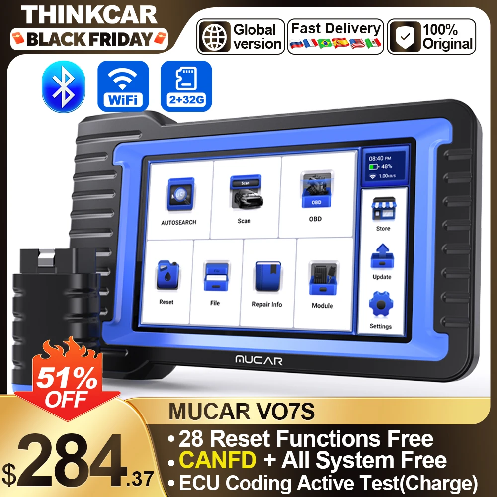 MUCAR VO7S  CANFD Car Diagnostic Tool Full Systems diagnosis 28 Resets Scan Tool Bi-Directional Contorls ECU Coding OBD2 Scanner