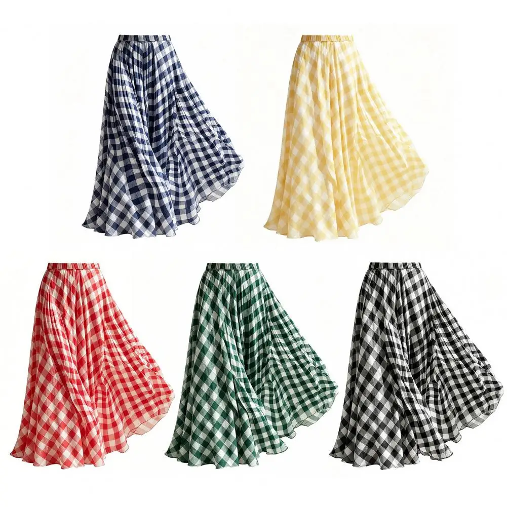 Plaid Long Skirts Women Skirt A Line Casual Print Streetwear High Waist Simple Elegant Splice Maxi Beach Club Summer 2026