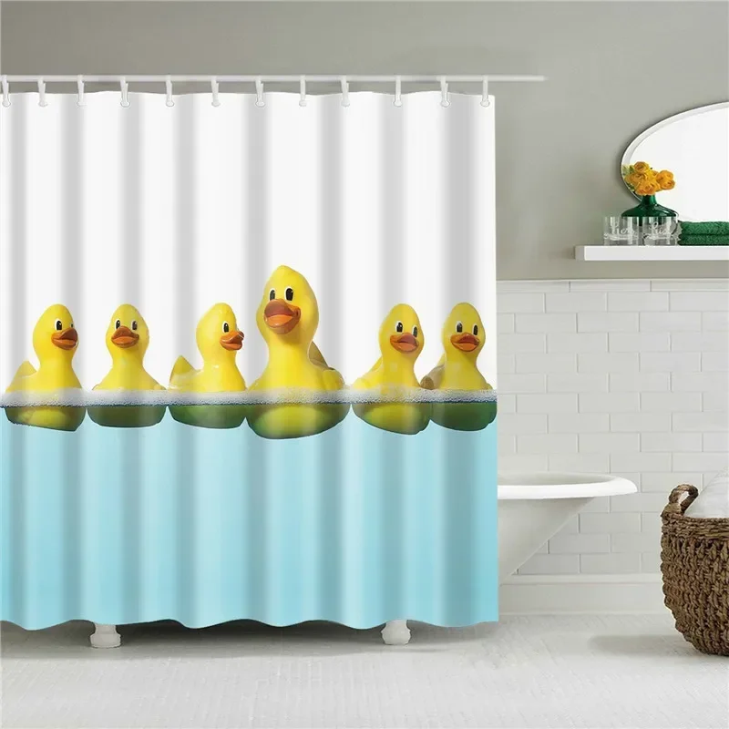 Funny bathing rubber ducklings shower curtains kids home bathroom decor blackout screen waterproof fabric Bath Curtain Cortina