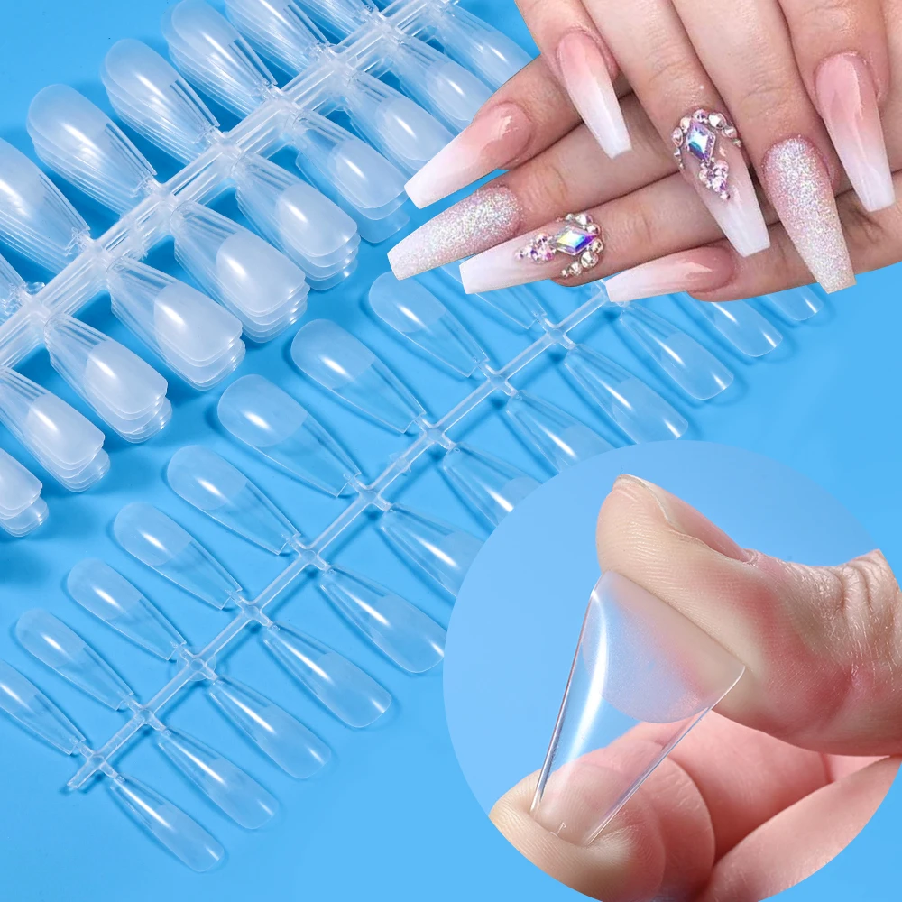 120pcs Fake Nails Full Cover Press on Nails Coffin Soft Semi-Frosted Full Cover Nails Fake Tips Capsule Extension Manicure Tool