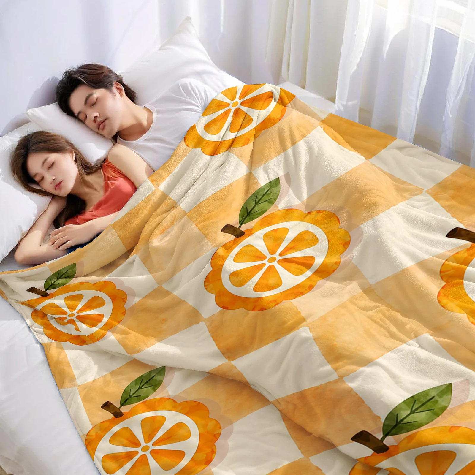Check Orange Lightweight Microfiber Soft Christmas Fleece Blanket Warm Cozy Throw for Bed Sofa Office Travel All Season