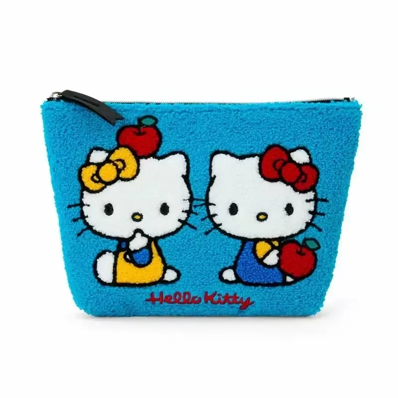 Japanese Style Cartoon Sanrio Plush Embroidered Storage Bag Kawaii HelloKitty Leopard Pattern Makeup Bag Toilet Storage Bag