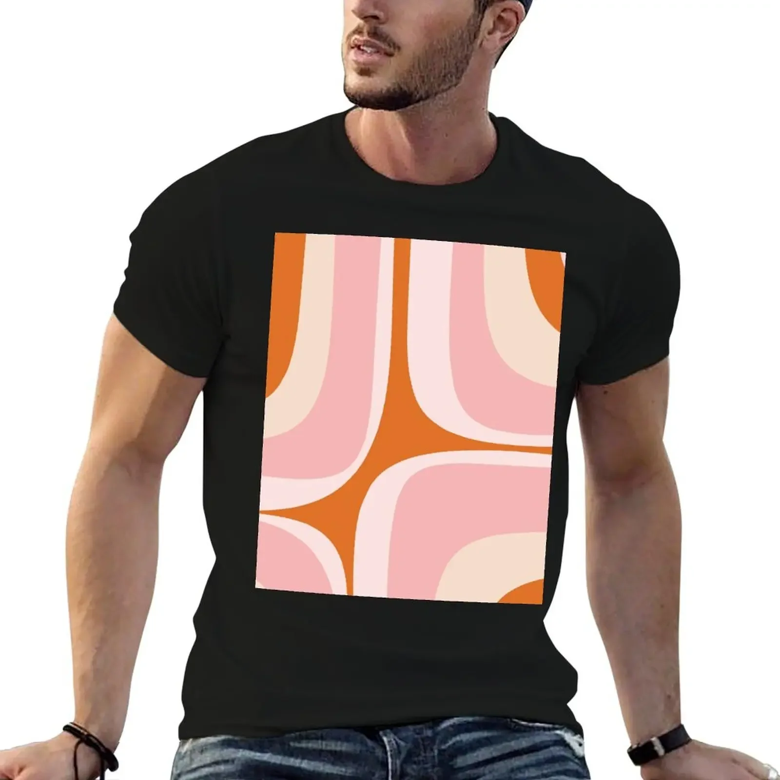 Retro Groove Pink and Orange Minimalist Abstract T-Shirt tops graphic t shirts mens designer clothes