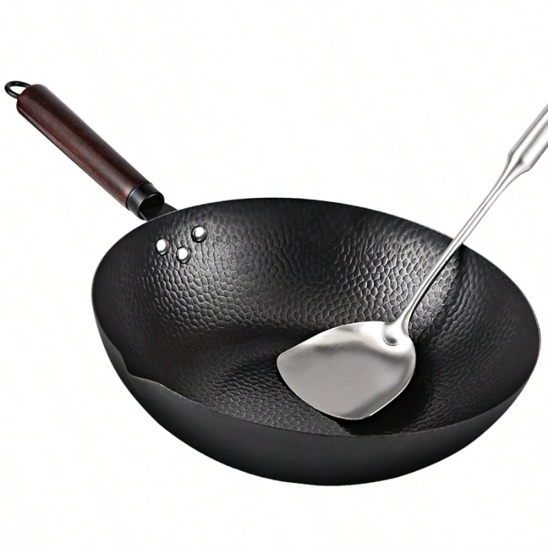 12.6 Inch Carbon Steel Wok 11 Piece Set Flat Bottom No Coating for Electric Induction Gas Stoves