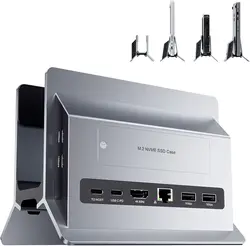 PULWTOP Vertical USB C Docking Station  with 4K@60Hz HDMI, 3 USB, SD/TF, PD3.0, RJ45, 3.5mm Audio for MacBook Pro/Air,Laptop