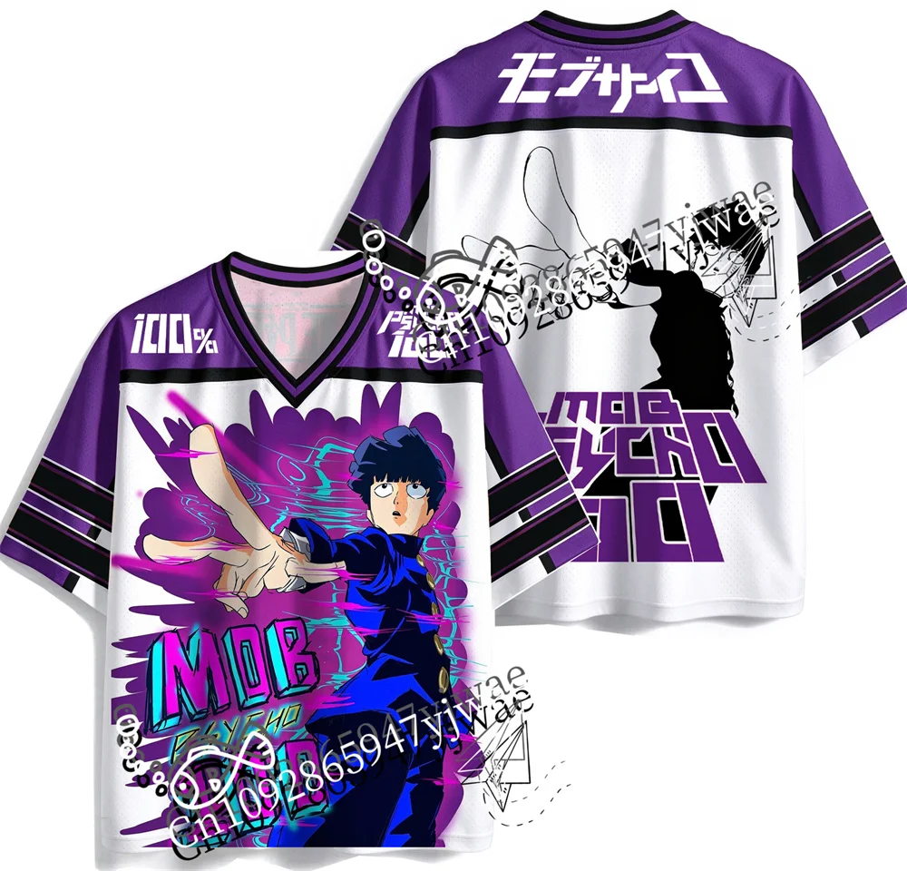 Mob Psycho 100 Kageyama Shigeo Football Jersey V-Neck Anime Fan T Shirt 3d Printed Short Sleeved Summer Men Women T-Shirts